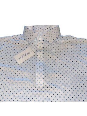 Collars & Co Dress Collar Polo Shirt Large Performance White Blue Pattern Office